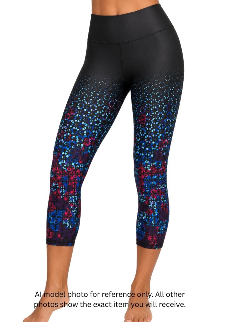 Miami Fitwear KALI Blue Purple Geometric Dot Capri Leggings Large